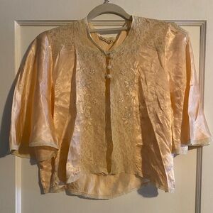 Vintage Miss New Yorker Satin Lace Bed Peep Shoulders Jacket Pink Blush